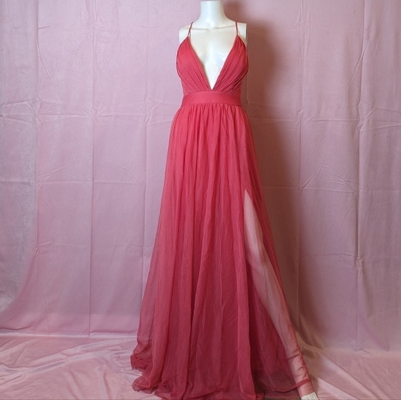 Emerald Sundae Coral Pink Tulle Floor Length Formal Prom Dress size 11 - Picture 1 of 10